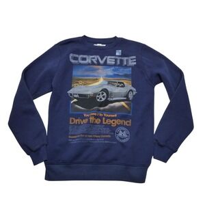 Chevrolet Corvette Sweatshirt Mens‎ Small Blue Graphic Crewneck Car Pullover